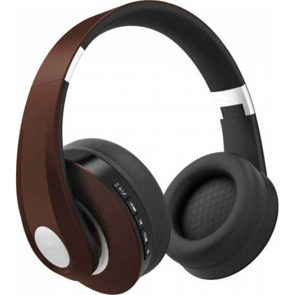 Bluetooth ασύρματα ακουστικά, σε καφέ χρώμα – 500mah με ρυθμιζόμενο διπλό headband για άνετη εφαρμογή γύρω από το κεφάλι